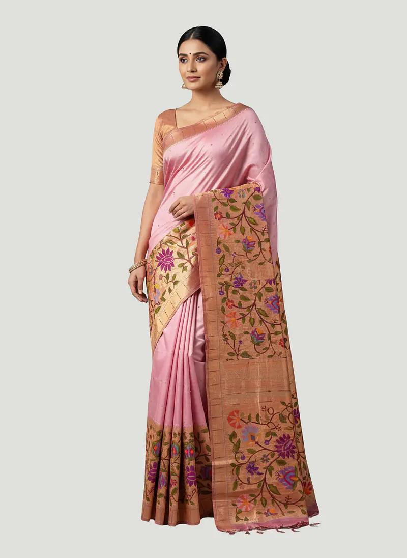 Handloom Antique Gold and Light Pink Paithani Saree - Master