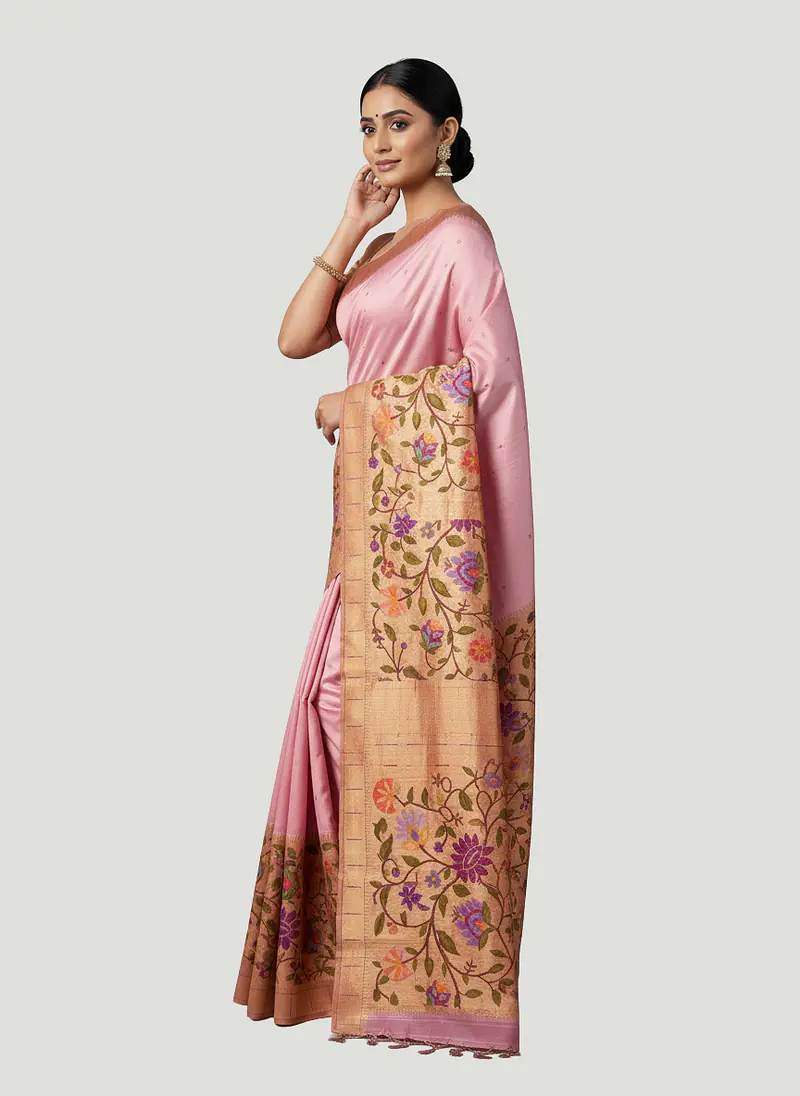 Handloom Antique Gold and Light Pink Paithani Saree - Master