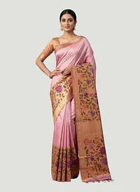 Handloom Antique Gold and Light Pink Paithani Saree - Master