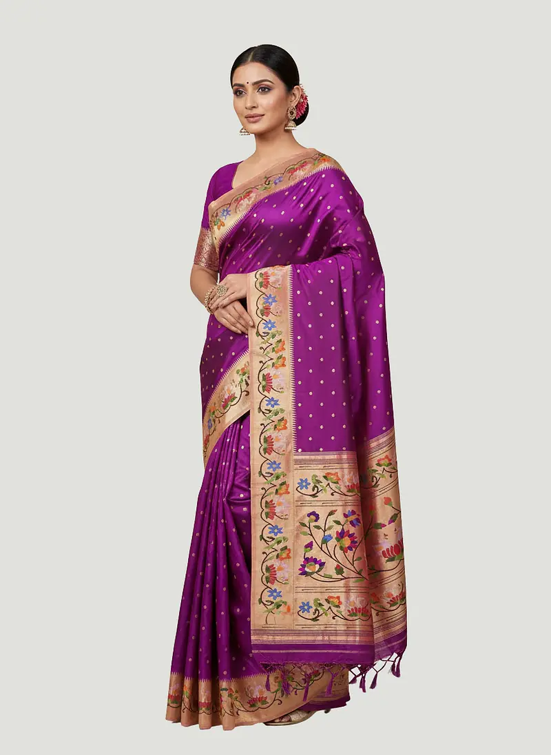 Violet-Red Handloom Pure Paithani Saree - Master