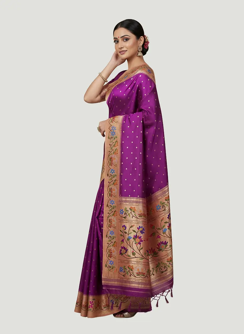 Violet-Red Handloom Pure Paithani Saree - Master