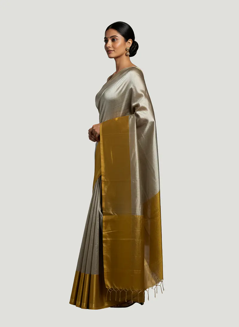 GOLDEN SILVER TISSUE SAREE - Master